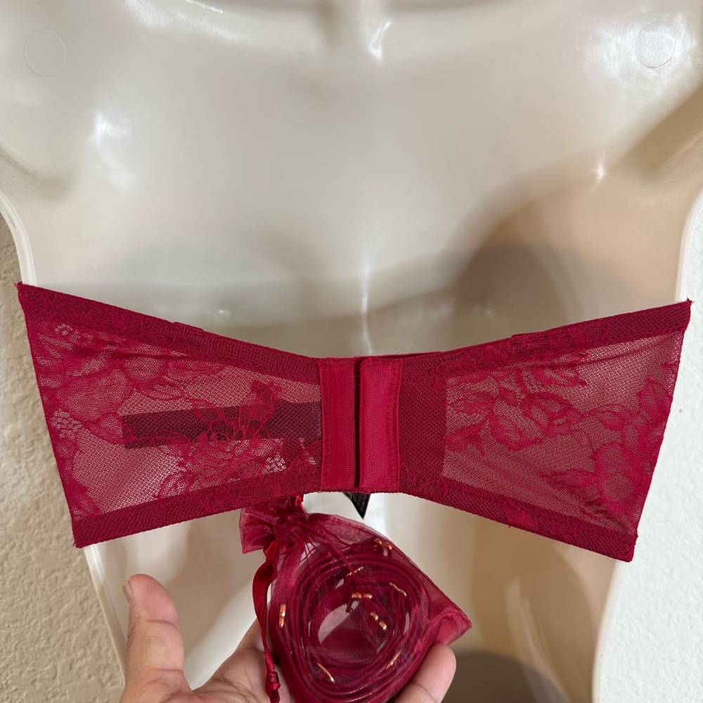 Victoria's Secret Very Sexy Faux Leather Strapless Bra Red w/Straps 32DD Lace - Picture 3 of 7